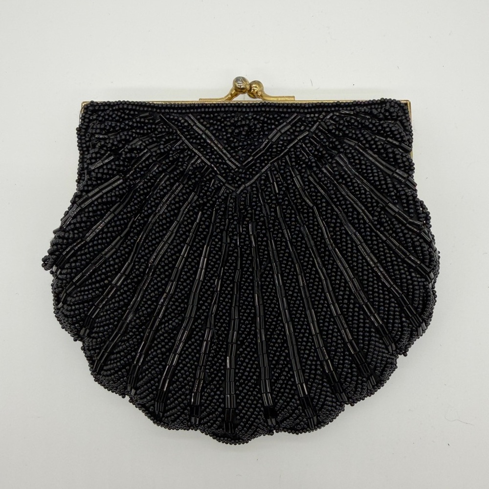 Vintage Chic Black Beaded Evening Clutch